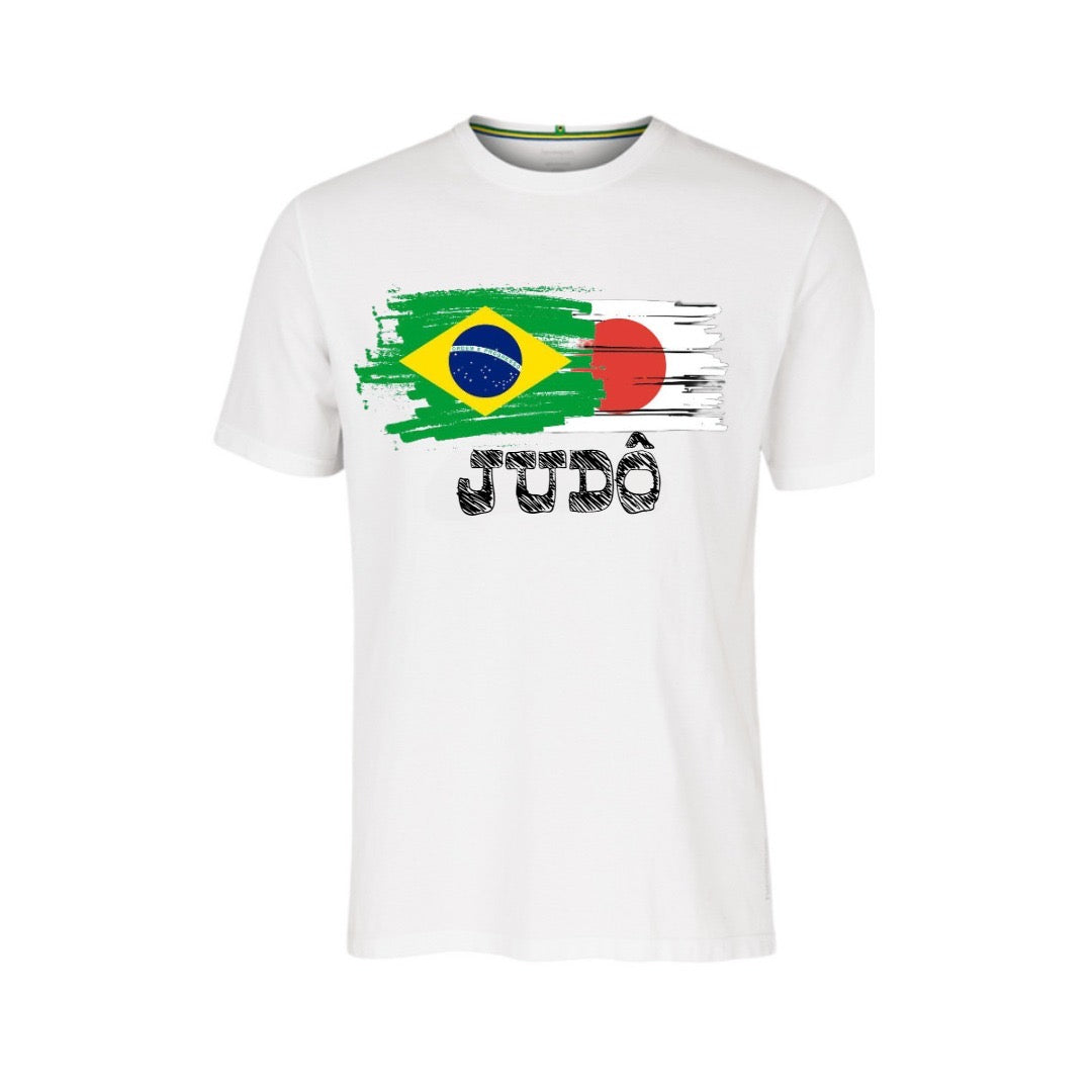 Camiseta Branca com Bandeira do Brasil/ Japão e Judô /Atleta