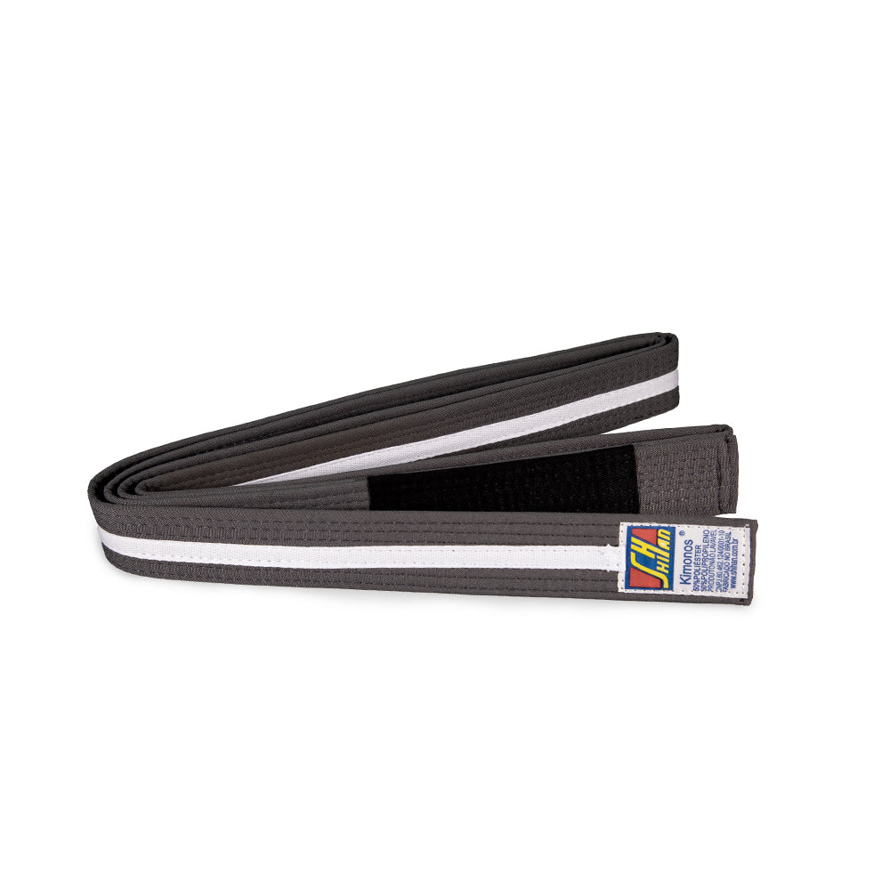 Faixa Jiu-Jitsu Cinza com frizo branco 2,30m Shihan Infantil